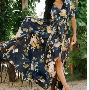 Baltic Born Sicily Satin Maxi Dress - size large, with waist tie